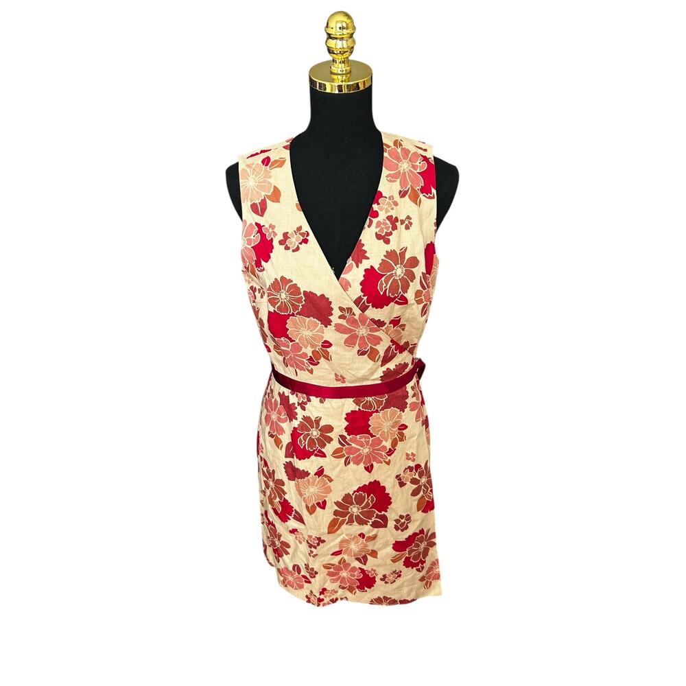 Vintage Spenser Jeremy 100% Linen Floral Wrap Dress with Buckle Size 8